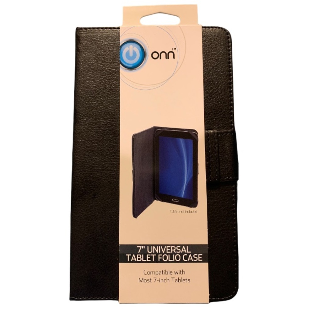 NWT ONN 7” Universal Leather Style Black Tablet Folio Case..